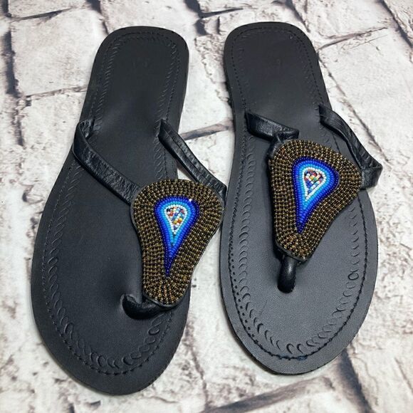 10 (41) MAASAI TRIBE WOMEN leather & rubber SANDAL - Picture 1 of 7